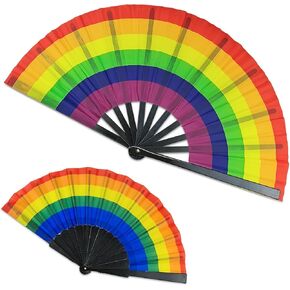 FuninCrea 2 PCS Folding Hand Fan, Rainbow Hand Fans Portable Paper Fans (Black)