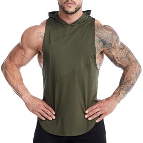 Mens Sleeveless Workout Hoodie Shirts Athletic Fitness Hooded Gym Tank Tops for Men T72