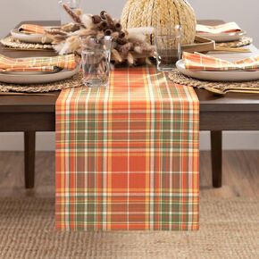 Elrene Home Fashions Hawley Plaid Harvest Fall/Thanksgiving Cotton Console Centerpiece/Table Runner, 13"x90"