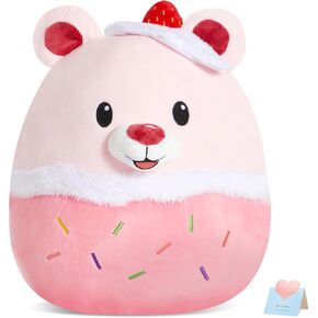 Houwsbaby 12'' White Bear Plush Pillow,Bear Stuffed Animal Holding Love Balloon,Wearing Bow on The Head, for Girls Girlfriend, Babies, Lovers