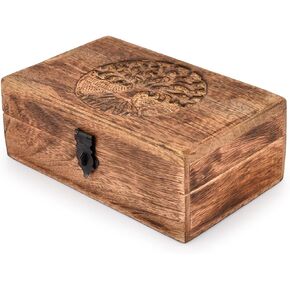 Tree of Life Engraving Wooden Keepsake Decorative Jewelry Box Tarot Card Decks Box Storage Organizer | Jewellery Organiser Unique Gift Ideas for Men & Women