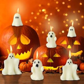 6pcs Halloween Ghost Candles, Cute Ghost Shaped Halloween Decoration Candles Halloween Spooky Candles for Home Halloween Party Room Table Decorations