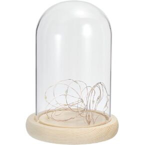 PATIKIL 5.9"x3.5" Clear Cloche Glass Dome, Glass Bell Jar Display Case Tabletop Centerpiece with Wood Base and LED Fairy Light for Wedding Home Decor