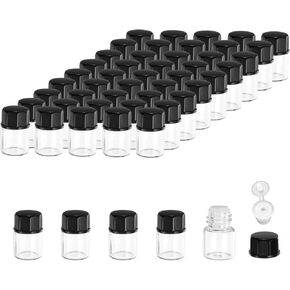 PATIKIL 1ml Essential Oil Bottles, 50 Pack Clear Glass Bottles with Orifice Reducer Sample Vial Octagon Screw Cap Storage Vials Container, Black
