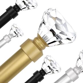 1 Pack Curtain Rods for Windows 48 to 86 Inches（4-7.2 Feet）, 1 Inch Diameter Adjustable Single Window Rod, Decorative Drapery Rods, Crystal Diamond Finials, Gold