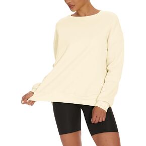 Womens Oversized Sweatshirt Crewneck Cotton Blend Fleece Pullover Sweater Loose Fit Sporty Top 2024 Fall Clothes