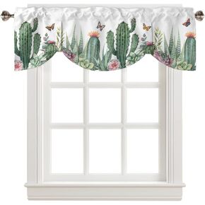 Cactus Tie Up Valance Curtains Summer Tropical Cactus Plant Window Valance for Kitchen Cafe Bathroom Rod Pocket Window Treatment Valances 42 x 12Inch, 1 Panel