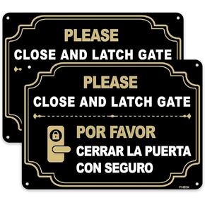 2 Pack 10" x 7" Please Close and Latch Gate Sign Bilingual English and Spanish, Keep Gate Closed Signs Metal Closed Gate Signs Reflective Sturdy Rust Free Aluminum Weatherproof Easy to Install