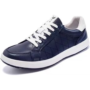 Men's Waterproof Professional Golf Shoes Leather Blue/Red Non Slip Breathable Spikeless Golf Sneakers Training Antiskid Athletic Sneakers