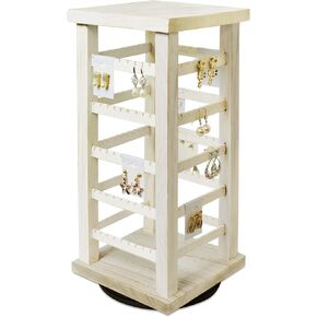برج عرض مجوهرات دوار من الخشب الطبيعي سداسي من 6 جوانب من Ikee Design، 60 خطافًا معدنيًا قابلاً للإزالة، برج حامل عرض الأقراط، حامل عرض سلسلة المفاتيح، مثالي للبيع، عرض، لون أسود