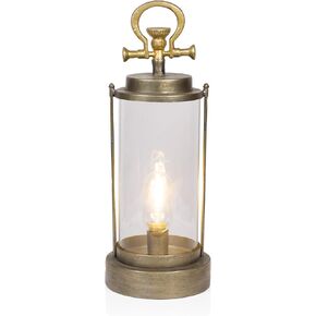 Alpine Corporation ILT100HH-L-GD, Vintage Metal & Glass Lantern w/ Warm LED Light & Timer, LED Home Decor, Large, 17''H, Gold