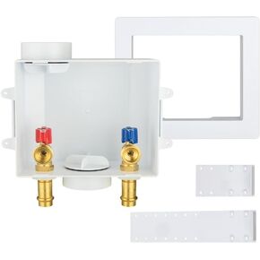 EFIELD Premium Washing Machine (Laundry) Outlet Box, 1/2-inch Pex Crimp Connection, Center Drain With Stainless Steel Water Hammer Arrestor