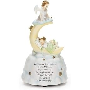 Roman Sweet Dreams Guardian Angel Baby Prayer Musical Music Figurine Statue Plays Brahm's Lullaby