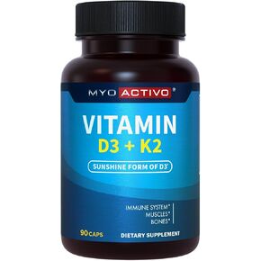 Vitamin D3 K2 Supplement 5000 IU & 200 mcg - High Absorption D3, Patented MK7 & MK4, Heart Health, Immune Support, 90 Vegetarian Capsules