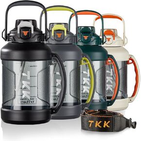 TKK Half Gallon Water Jug Sport Bottle with Straw 2 in 1 Lid Dishwasher Safe BPA Free Leakproof Large Capacity Tritan Plastic Bottle 1/2 Gallon 64oz Water Bottle for Gym Travel Camping Outdoor