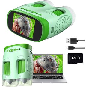 Electronic Microscope for Kids, 3-in-1 2" LCD Screen Handheld 800X Microscope Telescope with Video Digital Camera, USB Connect to PC, 32GB Memory Card Included