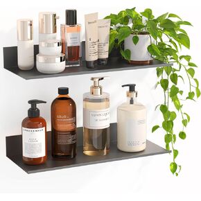 أرفف حائط معدنية من Fixwal، مجموعتان من الأرفف العائمة لديكور الحمام وغرفة النوم وغرفة المعيشة والنباتات (أسود) in Kuwait