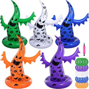 Halloween Party Games, 5 Pack Halloween Ring Toss Game Inflatable Ghosts Witch Hats Games for Kids School Halloween Party Favor Supplies Carnival Outdoors Indoors Games