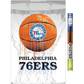 Trends International NBA Philadelphia 76ers - Drip Ball Wall Poster, 22.375" x 34", Barnwood Framed Version