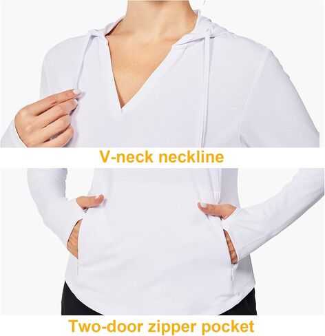 Casei Womens UPF50+ Sun Protection Hoodie Lightweight Hiking Shirts Long Sleeve for Running Fishing with 2 Zipper Pockets in Kuwait