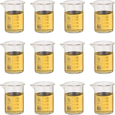 PATIKIL 25ml Low Form Glass Beaker, 12Pcs 3.3 Borosilicate Glass Beakers Graduated Measuring Cup with Spout for Lab Experiment, Cooking and Baking, Clear in Saudi Arabia