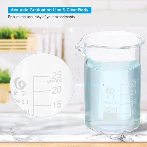 PATIKIL 25ml Low Form Glass Beaker, 12Pcs 3.3 Borosilicate Glass Beakers Graduated Measuring Cup with Spout for Lab Experiment, Cooking and Baking, Clear in Saudi Arabia