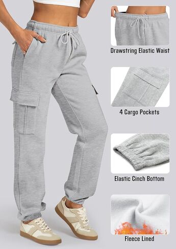 IVIR Cargo Pants Women Sweatpants Fleece Lined High Waisted Drawstring Baggy Y2K Joggers Lounge with Pockets in Saudi Arabia