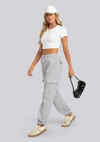 IVIR Cargo Pants Women Sweatpants Fleece Lined High Waisted Drawstring Baggy Y2K Joggers Lounge with Pockets in Saudi Arabia