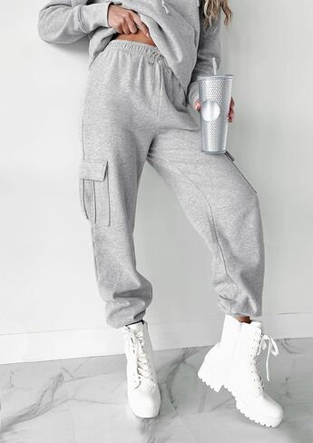 IVIR Cargo Pants Women Sweatpants Fleece Lined High Waisted Drawstring Baggy Y2K Joggers Lounge with Pockets in Saudi Arabia