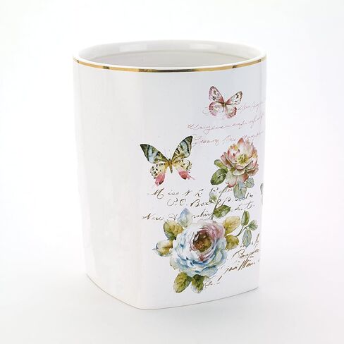 Avanti Linens - Wastebasket, Decorative Trash Can, Butterfly Inspired Home Decor (Butterfly Garden Collection),White in Saudi Arabia
