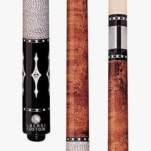 Lucasi Custom Walnut Birds-Eye Pool Cue with Imitation Mother of Pearl and White Diamond Inlays in Saudi Arabia