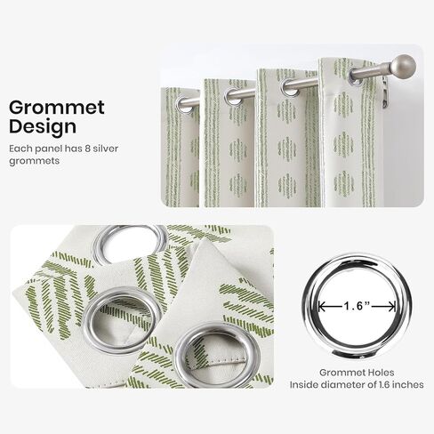 Melodieux Blackout Boho Curtains for Bedroom 84 Inch Length 2 Panels Set Sage Green on Beige Striped Pattern Cotton Curtains Grommet Room Darkening Curtains for Living Room Thermal Insulated in Kuwait
