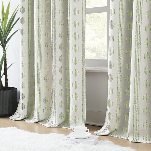 Melodieux Blackout Boho Curtains for Bedroom 84 Inch Length 2 Panels Set Sage Green on Beige Striped Pattern Cotton Curtains Grommet Room Darkening Curtains for Living Room Thermal Insulated in Kuwait