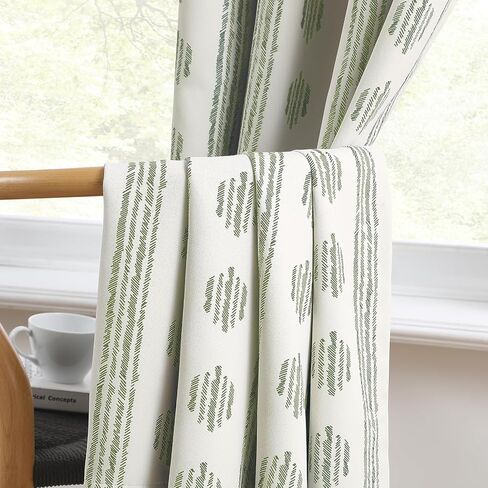 Melodieux Blackout Boho Curtains for Bedroom 84 Inch Length 2 Panels Set Sage Green on Beige Striped Pattern Cotton Curtains Grommet Room Darkening Curtains for Living Room Thermal Insulated in Kuwait