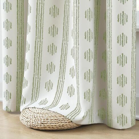 Melodieux Blackout Boho Curtains for Bedroom 84 Inch Length 2 Panels Set Sage Green on Beige Striped Pattern Cotton Curtains Grommet Room Darkening Curtains for Living Room Thermal Insulated in Kuwait