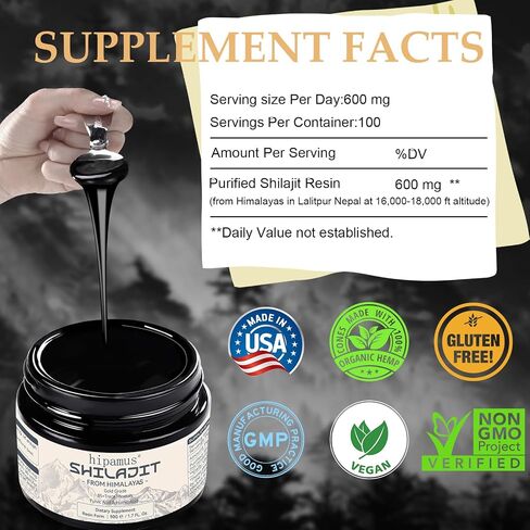 600mg Shilajit Pure Himalayan Organic Shilajit Resin -100% Natural Shilajit Resin with Fulvic Acid & 85+ Trace Minerals Gold Grade Shilajit Supplement for Energy,Strength & Immune - 50 Grams in Saudi Arabia