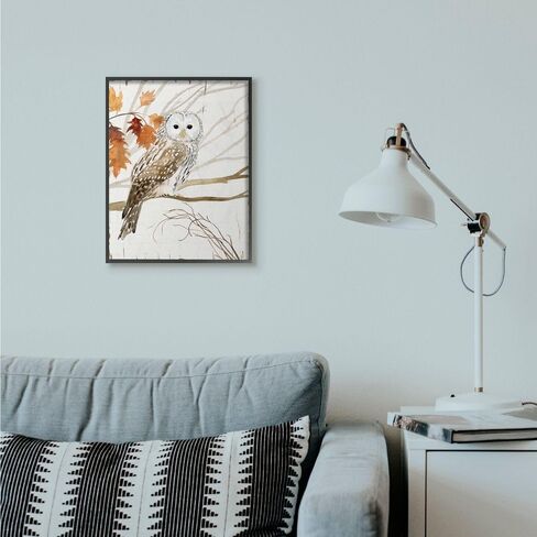 Stupell Industries Owl in Autumn Forest Animal Watercolor Painting Black Framed Wall Art, 16x20, Design by Artist Victoria Borges in Saudi Arabia