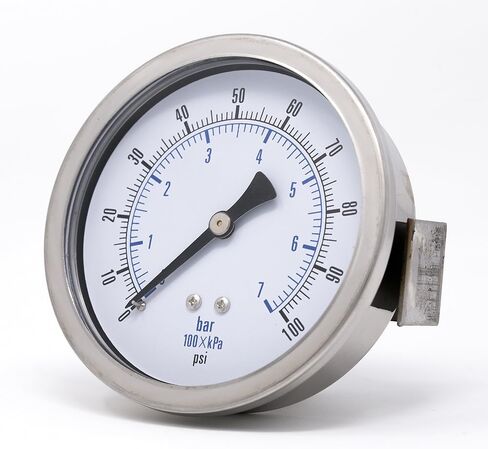 مقاييس PIC 203D-354G مقياس ضغط جاف مثبت على لوحة U-Clamp مع حافظة/إطار SS، أجزاء داخلية نحاسية، عدسة PC، قرص 3.5 بوصة، نطاق 0/200 رطل لكل بوصة مربعة، 1/4 بوصة ذكر NPT in Saudi Arabia