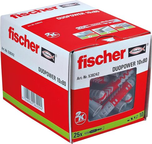 قابس حائط DUOPOWER من fischer، عدد 25 - نايلون، أحمر/رمادي، أداء عالٍ لمواد البناء الصلبة والمجوفة in Saudi Arabia
