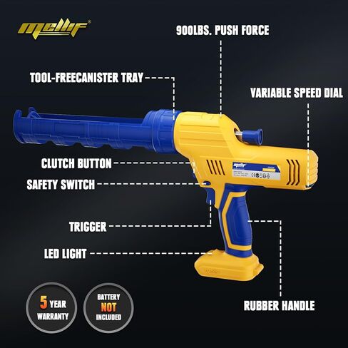 مسدس السد اللاسلكي المتوافق مع بطارية DeWalt & Mellif 20V MAX (الأداة فقط) 10oz / 20oz مسدس السد الكهربائي واللاصق مع 5 سرعات، صينية علبة قابلة للتغيير، مضادة للتنقيط، سحب تلقائي، ضوء LED in Kuwait