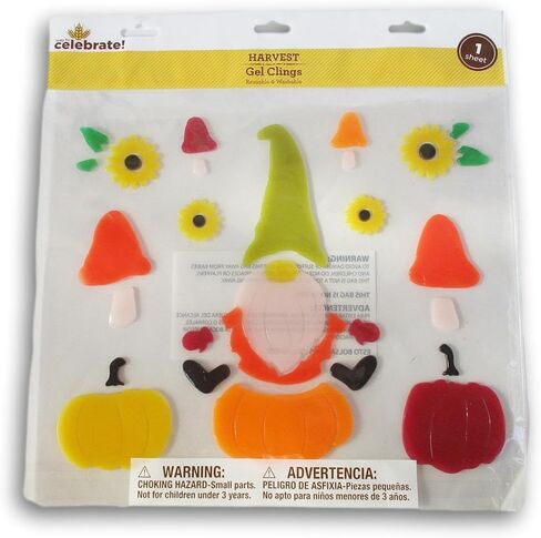 Thanksgiving Autumn Gel Window Clings - Pumpkin Gnome - 32 Piece in Kuwait