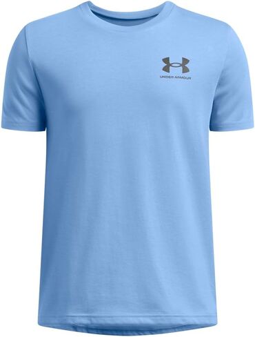 تي شيرت رياضي بأكمام قصيرة على الصدر الأيسر من Under Armour للأولاد، (465) أزرق أفقي / / أسود، صغير in Saudi Arabia