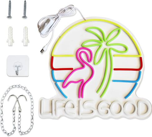 LIFE IS GOOD Neon Signs for bar Wall Decor Cocktail Neon Lights flamingo Neon Lights for Home Bedroom Party Decorative Led Signs. (for good) in Saudi Arabia