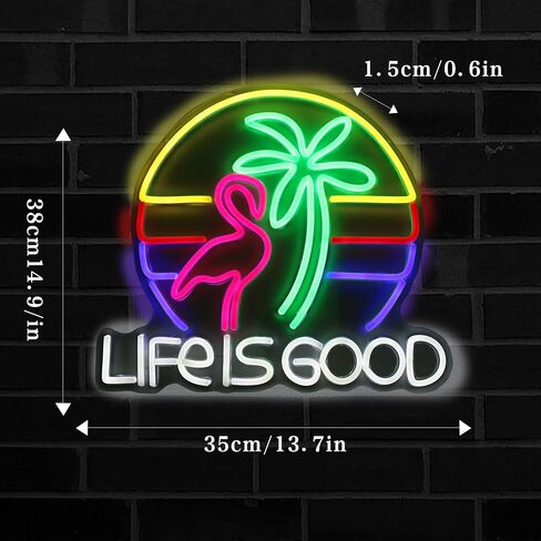 LIFE IS GOOD Neon Signs for bar Wall Decor Cocktail Neon Lights flamingo Neon Lights for Home Bedroom Party Decorative Led Signs. (for good) in Saudi Arabia