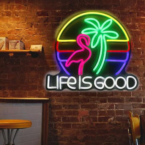 LIFE IS GOOD Neon Signs for bar Wall Decor Cocktail Neon Lights flamingo Neon Lights for Home Bedroom Party Decorative Led Signs. (for good) in Saudi Arabia
