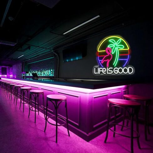 LIFE IS GOOD Neon Signs for bar Wall Decor Cocktail Neon Lights flamingo Neon Lights for Home Bedroom Party Decorative Led Signs. (for good) in Saudi Arabia