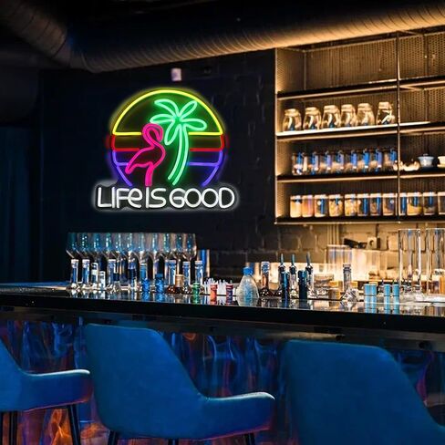 LIFE IS GOOD Neon Signs for bar Wall Decor Cocktail Neon Lights flamingo Neon Lights for Home Bedroom Party Decorative Led Signs. (for good) in Saudi Arabia