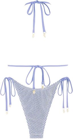 Women's Bikini Sets Halter Fishnet Shell Decorated Two Piece Swimsuit Sexy Side Tie Thong Bandeau Bathing Suits in Saudi Arabia