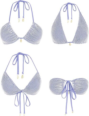 Women's Bikini Sets Halter Fishnet Shell Decorated Two Piece Swimsuit Sexy Side Tie Thong Bandeau Bathing Suits in Saudi Arabia