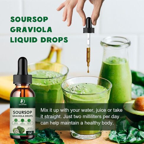 (عبوة من قطعتين) قطرات سائل Soursop Graviola 2000 مجم، مضادات أكسدة طبيعية، دعم الخلايا وتجديدها، تعزيز المناعة، سائل قشطة شائكة، غير معدل وراثيًا، نباتي، نكهة قشطة شائكة طبيعية - 2 أونصة سائلة in Saudi Arabia